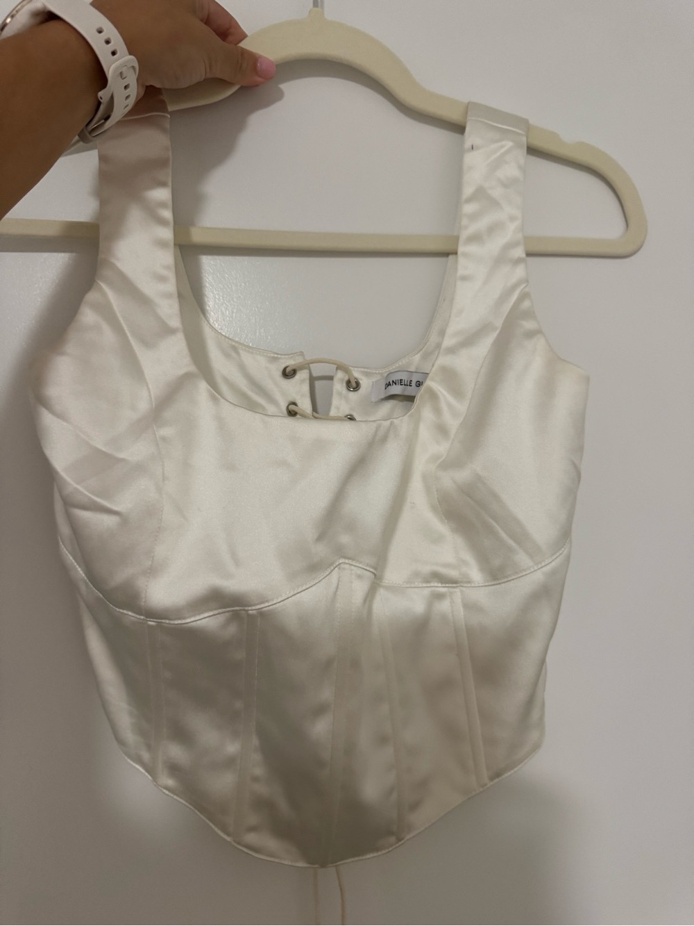 Danielle Guizio Cream Satin Corset Tank Top